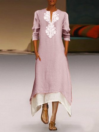 Asymmetric V Neck Casual Abstract Print Half Sleeve Dress