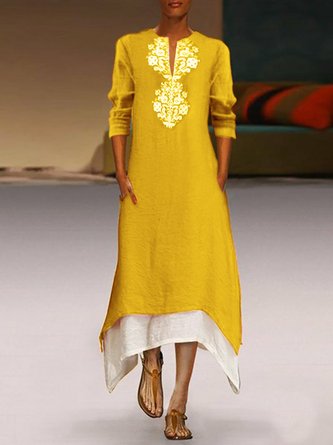 Asymmetric V Neck Casual Abstract Print Half Sleeve Dress