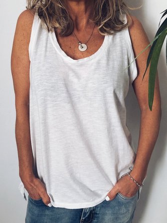 Crew Neck Sleeveless Plain Tank