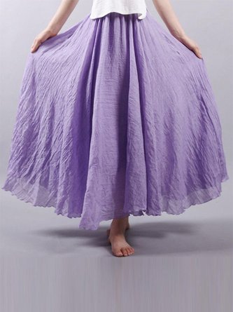 Casual Plus Size Elastic Waist Big Swing Hem Long Maxi Skirt
