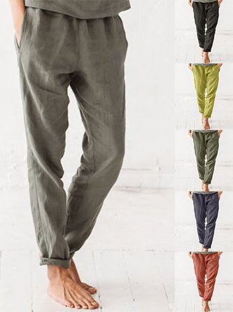 Casual Cotton-Blend Straight Leg Pants
