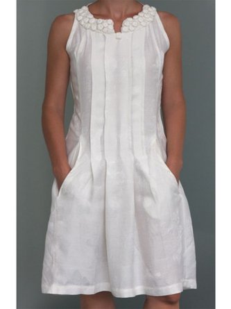 Solid Casual V Neck Cotton Dress