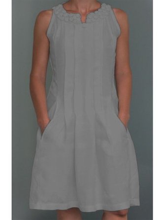 Solid Casual V Neck Cotton Dress