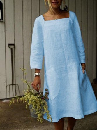 Casual Solid Long Sleeve Pockets Dress