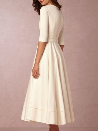 Gathered Half Sleeve A-Line Cocktail Midi Dress