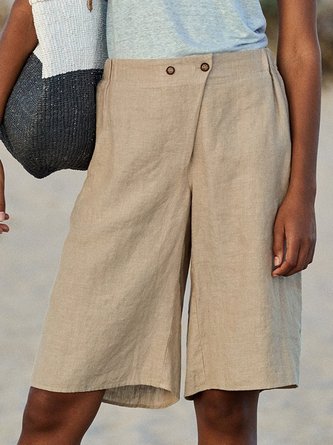 Cotton-Blend Casual Pockets Solid Pants