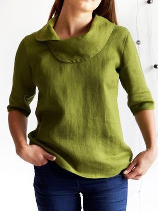 3/4 Sleeve Linen Cowl Neck Top