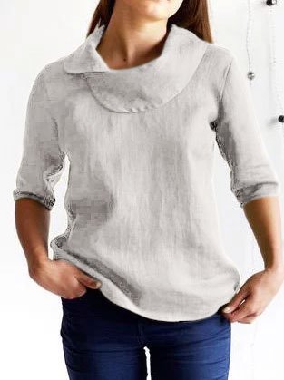3/4 Sleeve Linen Cowl Neck Top