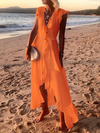 V Neck Women Dresses A-Line Going Out Chiffon Plain Dress