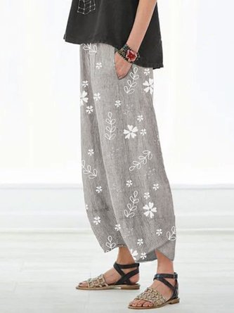 Casual Floral Printed Pockets Women All Season Pants