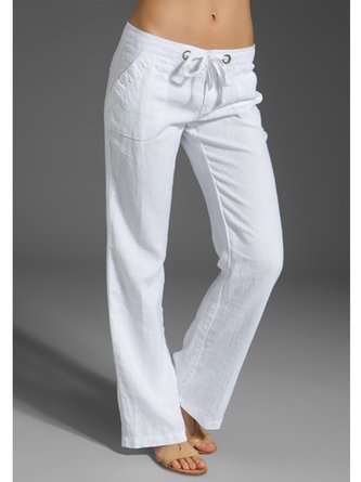 Solid Linen Straight Leg Pants