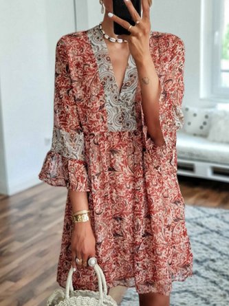 V Neck Women Dresses Date Cotton Dress