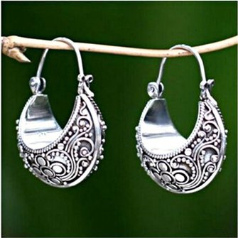Woman Sliver  Vintage Tribal Holiday Earrings