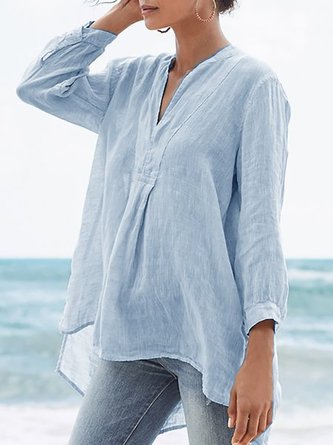Solid V Neck Casual 3/4 Sleeve Plus Size Shirt