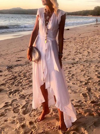 V Neck Women Dresses A-Line Going Out Chiffon Plain Dress