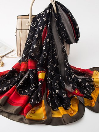 Casual Silk-Blend Graphic Beach Holiday Maxi Scarf