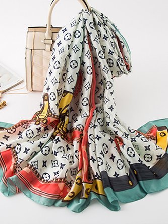 Casual Silk-Blend Graphic Beach Holiday Maxi Scarf