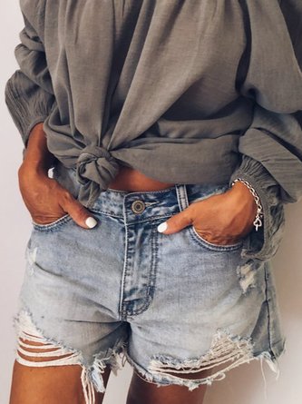 Blue Cotton-Blend Sweet Pants