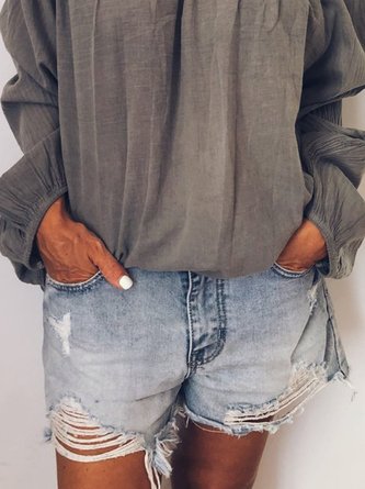 Blue Cotton-Blend Sweet Pants