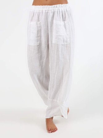 Plus Size Casual Solid Pockets Pants