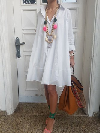 Casual Solid V Neck Dress