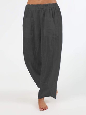 Plus Size Casual Solid Pockets Pants