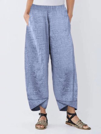 Casual Solid Cotton Wide Leg Pants
