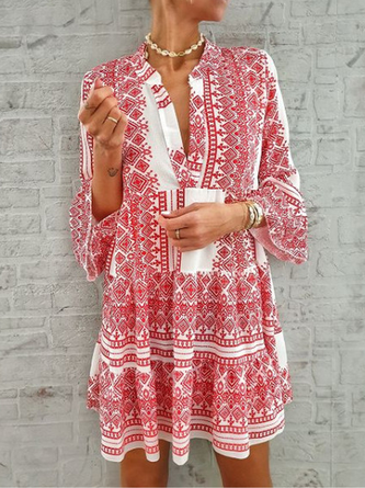 Printed Long Sleeve Casual Dress