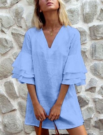 White Solid Half Sleeve Dress