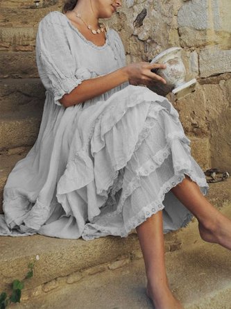 Casual Short Sleeve Round Neck Plus Size Dress