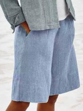 Solid Casual Buttoned Pockets Pants