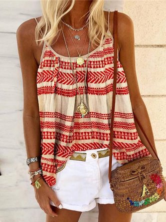Boho Geometric Cotton-Blend Sleeveless Tank