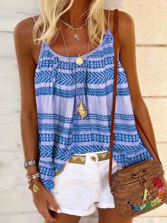 Boho Geometric Cotton-Blend Sleeveless Tank