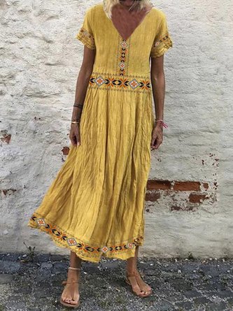 V Neck Women Dresses Shift Tribal Dress
