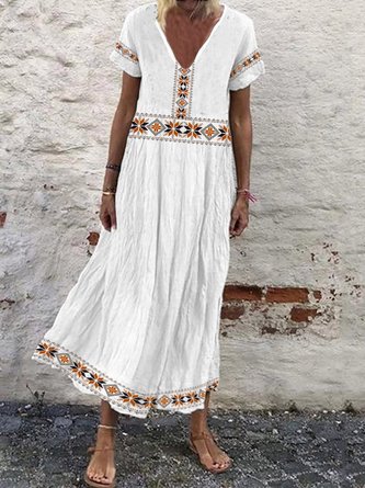 V Neck Women Dresses Shift Tribal Dress
