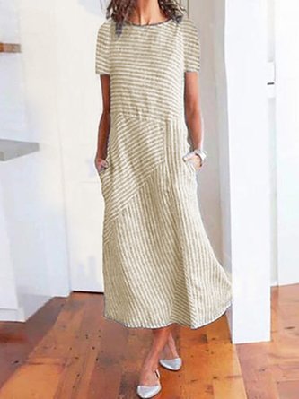 Crew Neck Women Dresses Daily Paneled Dress