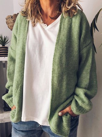 Plus Size Solid Casual Long Sleeve Cardigan
