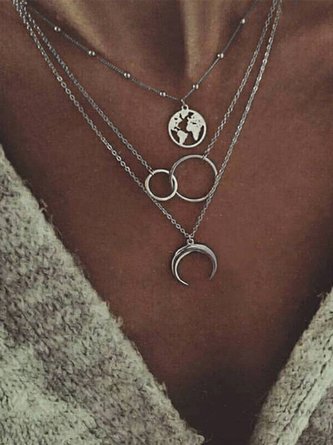 Women Alloy Multi-layer Sliver Necklace