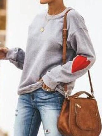 Printed Long Sleeve Round Neck Cotton-Blend Top