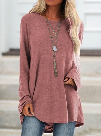Gray Cotton Casual Crew Neck Solid  Top