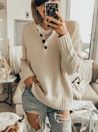Beige Long Sleeve Casual Sweater