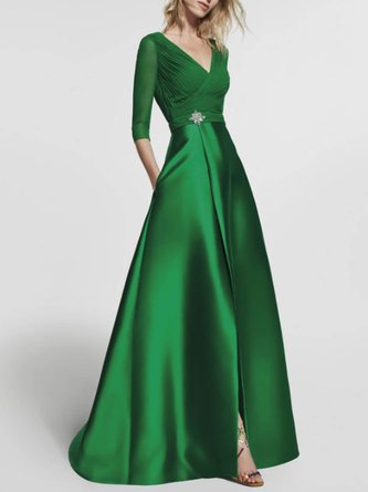 Ball Gown Date Solid Elegant Maxi Dress With Brooch