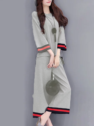 Shift Long Sleeve Paneled Crew Neck Top With Pant Two-Piece Set