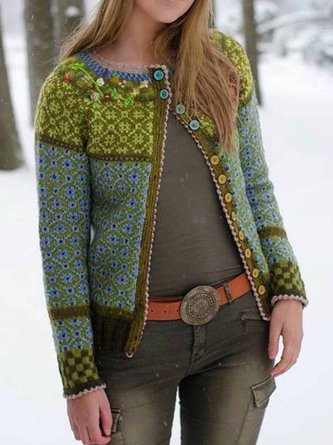 Geometric Cotton-Blend Long Sleeve Coat