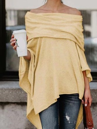 Batwing Solid Asymmetrical Casual Top