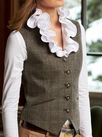 Gray Gingham Vintage Sleeveless Jacket