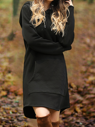 Solid Long Sleeve Hoodie Casual Dress