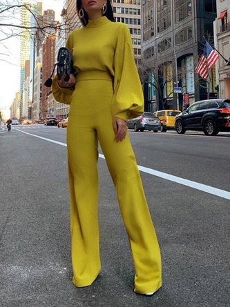 Balloon Sleeve Solid Jumpsuit