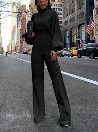 Balloon Sleeve Solid Jumpsuit