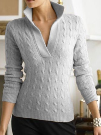 Apricot Long Sleeve Cotton-Blend Casual Sweater